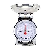 Mechanical Kitchen Scale, Clear Scale Dial Stainless Steel Analog Food Scale with Removable Bowl, 2KG or 4KG 2 Size, Retro Classic Food Weight Scale for Kitchen Baking Cooking (2KG)
