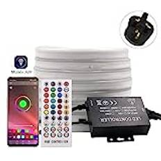 Wisada 12M RGB LED Neon Light Strip, 80 LEDs/m Waterproof Silicone RGB Flexible Neon Rope, AC 220V LED Light Strip with Dimmable Remote Control, Sync with Music, Suitable for Bedroom and Living Room