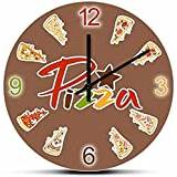 Printed Wall Clock 12 Inch Italian Food Art Pizza Slice Print Wall Clock For Kitchen Dinning Room Type Of Pizza Menu Display Decorative Sign Clock