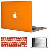 TOPIDEAL compatible with 3in1 Case For EU/UK Keyboard Layout Macbook Air 13-inch Matte Hard Shell Case Cover Skin For Macbook Air 13.3" + Keyboard Cover + Screen Protector -Orange