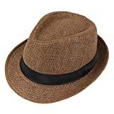 YOURPAI Children Kids Summer Beach Straw Hat Jazz Panama Trilby Fedora Hat Gangster Cap Outdoor Breathable Hats Girls Boys Sunhat Brown G