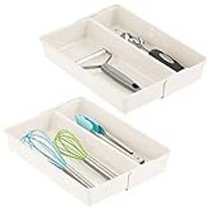 mDesign Adjustable Cutlery Tray – Practical Kitchen Storage with 2 Compartments – Anti-Slip, BPA-Free Utensil Holder for Cupboards and Drawers – Set of 2 – Cream/Beige