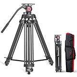 extendable tripod HUIOP MTT605A 66.9-inch Foldable Tripod Camera Stand with Fluid Tripod Head Aluminum Alloy 10kg/22lbs Load acity 3 Sections Portable Tripod Stand with Quick Release Plate & Handle fo