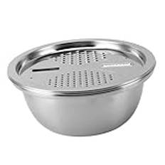 3 in 1 Colander Strainer Set Stainless Steel Rice Washing Multi Functional Grater Bowl Drain Basin Stainless Steel Grater Set (26cm)