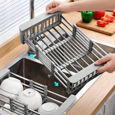 SHEIN pc Stainless Steel Extendable Kitchen Sink Drain Rack Vegetable And Fruit Bowl  Dishes Cleaning And Draining Shelf Sink Organizer Storage Holder