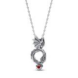 Pandora Game Of Thrones Dragon Pendant Necklace - Sterling Silver / Man-made Crystal / Red