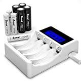 BONAI LCD Smart Individual AA AAA Rechargeable Battery Charger With 4 Pack 2800mAh NiMH AA Rechargeable Batteries and 4 Pack 1100mAh NiMH AAA Rechargeable Batteries