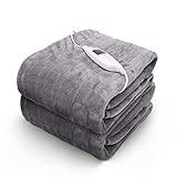 KEPLIN Large Electric Heated Throw Blanket - Electric Blanket Throw for Bedspread with 9 Heat Settings & Timer | Machine Washable Fleece Wool Duvet | Single Electric Overblanket 160 x 130 cm (Grey)