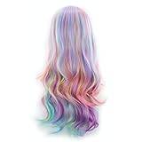 Blond Hair Bleach Split Ice Curl Long Daily High Color Red Hair Rainbow Long Curl Gradient Silk Role Temperature Wig Play Wig wig Body Wave Lace Front Wig 13x6 (e-Multicolor, One Size)