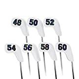 Prof 7Pcs Leather Wedge Golf Iron Head Covers Protective Club Waterproof & Scratch Resistant 48 50 52 54 56 58 60 Degree (White Gradient Number)