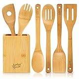 bambuswald © Ecological Set of 6 Kitchen Accessories incl. Storage Box | Cooking Utensils Made from 100% Sustainable Bamboo - Spatula Set Kitchen Gadgets Wooden Spoons Kitchen Utensils