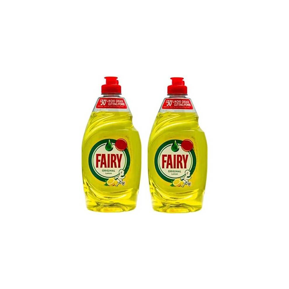 Fairy Original Lemon Washing Up Liquid | Pack of 2 x 433 ml | Dishes Grease Cleaner
