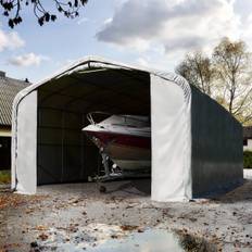 Toolport 6x12m 4m Sides Carport Tent / Portable Garage, 4.1x4m Drive Through, PRIMEtex 2300 fire resistant, grey with statics package (concrete anchors) - (99449)