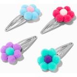 Claire's Pastel Pom Pom Daisy Snap Hair Clips - 4 Pack - Silver