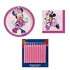 Minnie Mouse Forever Birthday Party Tableware Set, Serves 16 Guests, Includes Plates, Napkins, and Coordinating Cake Candles