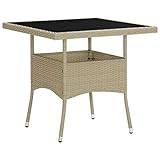 Outdoor Poly Rattan 4 Person Square Shape Dining Table With Glass Top | Garden Dinner Tables, Patio Furniture, Balcony Table (Beige)