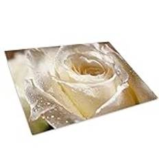 White Rose Rain Drops Glass Chopping Board Kitchen Worktop Saver Protector