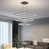 Square Modern Design led Ceiling Pendant Lamp, Dimmable 3000-6000k, Height Adjustable Hanging 3 Ring Kitchen Island Pendant Light