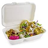 2 Compartment Clamshell Bagasse Takeaway Food Box 7 Inch - Set of 50 - Eco-Friendly Food Boxes