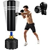 COSTWAY 70 Inch Freestanding Punching Bag, Heavy Boxing Bag with Gloves, Suction Cup Base, Shock Absorber, Kickboxing MMA Punch Bags for Adult Youth Men Women