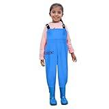 Unisex Rain Trousers Waterproof Trousers with Boots Boys Girls Toddler One-Piece Rain Dungarees Nylon Stylish Waterproof Kids Rainwear Windproof Mud Jumpsuit Breathable Outdoor Overalls Blue