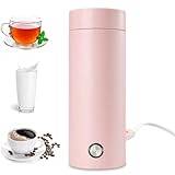 Portable Travel Kettle, 400ML Small Electric Travel Kettle, 3 in 1 Electric Heating Cup, Fast Boil and Auto Shut Off Heating Mug for Tea, Coffee, Baby Milk, Stainless Steel Kettle, Pink