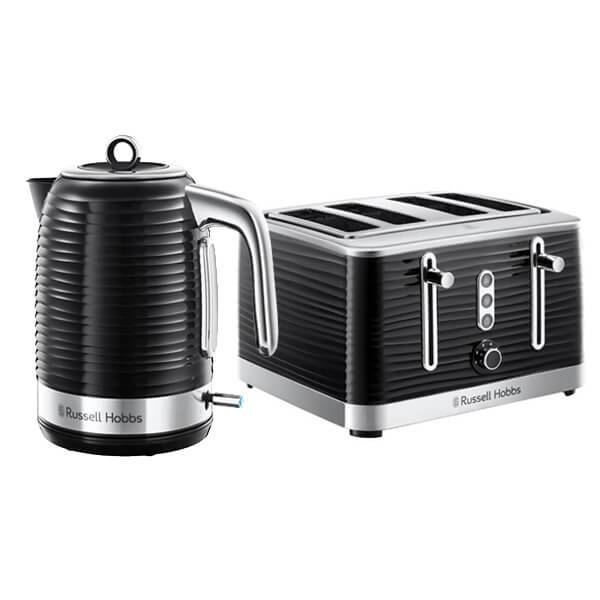 Russell Hobbs 21651 Textures 4-Slice Toaster Black Black with 21271 Textures Plastic Kettle 1.7 L 3000 W 