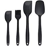 PREMYO Set of 4 Silicone Spatulas Kitchen Cooking Spoon Pastry Brush Flexible Dough Scraper Heat Resistant Non-Scratch Blade for Non-Stick Pans Compatible with Thermomix Bowl Cake Non-Slip Grip Black
