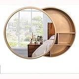 MaGiLL Bathroom Wall Cabinet, Medicine Cabinet with Mirror and Lights Mirror Cabinets Round Mirror Bathroom Sliding Storage Cabinet with Light Solid Wood Wall Mirror (Brass Gold 60