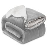 (SILVER, KING) SHERPA FLEECE BLANKETS SOFT WARM REVERSIBLE PLUSH THROW THICK LUXURIOUS DOUBLE LAYER BLANKET - Silver