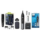 Philips UK Beard & Stubble Trimmer/Hair Clipper for Men, Series 5000, 40 Length Settings, UK 3-Pin Plug, BT5515/13, Black & Series NT3650/16 3000 Battery-Operated Nose, Ear and Eyebrow Trimmer,Grey