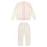 Bonpoint Ecru Woven Pink Trimmed Tracksuit Set Size 8 Years