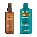 Piz Buin Tan & Protect Oil Spray and Tan Intensifying After Sun Lotion Bundle Set | SPF 30 | Enhances Natural Tanning
