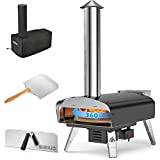 Mimiuo Portable Wood Pellet Pizza Oven with Automatic Rotating Grilling System, Outdoor Black Wood-Fired Pizza Oven Kit with 33cm Pizza Stone & Foldable Pizza Peel for Garden (Tisserie W-Oven Series)