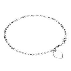 Anklet 25cm light belcher chain with plain flat heart and sterling silver