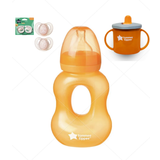 Tommee tippee 3+ set, bottle 3+ 240g, first cup 4+ 190g, 2 night sooters, orange