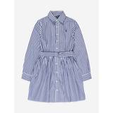 Ralph Lauren Girls Blue Striped Cotton Shirt Dress - Brown / 12 Yrs