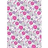 2 Sheets + 2 Matching Gift Tags 21st Birthday Woman Wrapping Paper Age 21 Birthday Pink Lilac White Giftwrap Female (PA)
