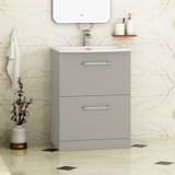 Modena 500mm Satin Grey Floor Standing Vanity Unit 2 Drawer Cabinet with Curved Basin