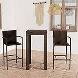 AUUIJKJF Home outdoor Others3 Piece Outdoor Bar Set with Armrest Poly Rattan Brown