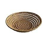 VENOAL Woven Hollow Storage Tray Round Rattan Bread Basket Food Serving Plate Tea Tray Kitchen Organiser 18 x 5 cm