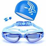 superior ZRL Swimming Goggles Swimming Cap Set 5 in 1 Swimming Goggles + Swim Cap + Nose Clip + Ear Plugs + Case, HD Anti-Fog 100% UV Protection for Adult Men Women Youth