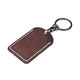 Leather Access Card Holder Scratch Proof Keychain Rectangular Round Water Drop Shaped Small Key Ring Keyring Dark Brown Square