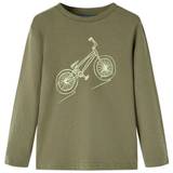 (140) Kids' T-shirt with Long Sleeves Children's T Shirt Tops Tee Bike Print Khaki