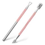 Jestilo Cuticle Pusher and UV Gel Nail Polish Remover [Pack of 2] Cuticle Remover & Trimmer | Nail Art Tools Scraper and Cleaner (Pink)