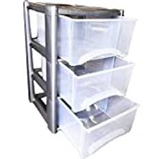 Tdure UK 3 Tier Grey plastic drawers storage unit (PACK OF 2) Home, office storage drawers tower, plastic storage drawers for stationary, tools, clothes plastic storage drawers tower