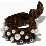 Claire's Pearl-Embellished Leopard-Print Hair Tie - Silver