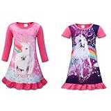 Eledobby 2-Pack Nightgown for Girls Pajamas Unicorn Night Dresses for Girls Sleepwear Nightie 5-6 years