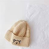HIKOTA Autumn and winter Acrylic Cartoon bear Thicken knitted hat warm hat Skullies cap beanie hat for Children boy and girl 50-54cm (Color : Beige, Size : One Size)