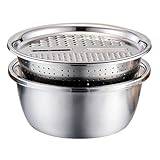 Multifunctional Stainless Steel Grater Basin Sink Kitchen Colanders Basin Large Fine Mesh Basket for Fruit Vegetable Rice Food Cleaning Washing Mixing Handheld Grater with Cover (Silver, B)